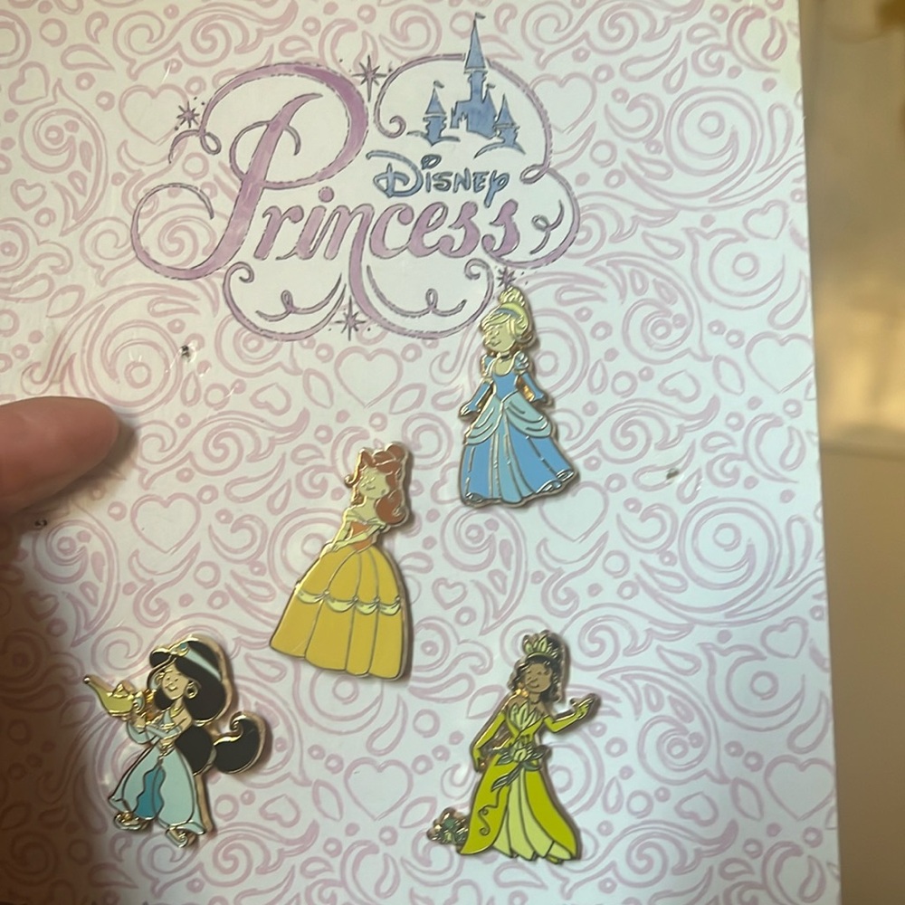 Cinderella, Belle, Tiana, and Jasmine Disneyland pins